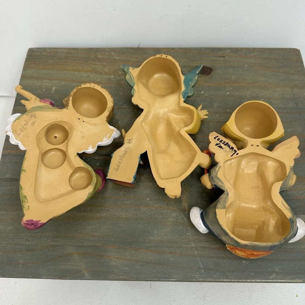 Vintage Fontanini Angel Cherub Set Of 3 Wall Plaque Drummer Baby Italy Resin